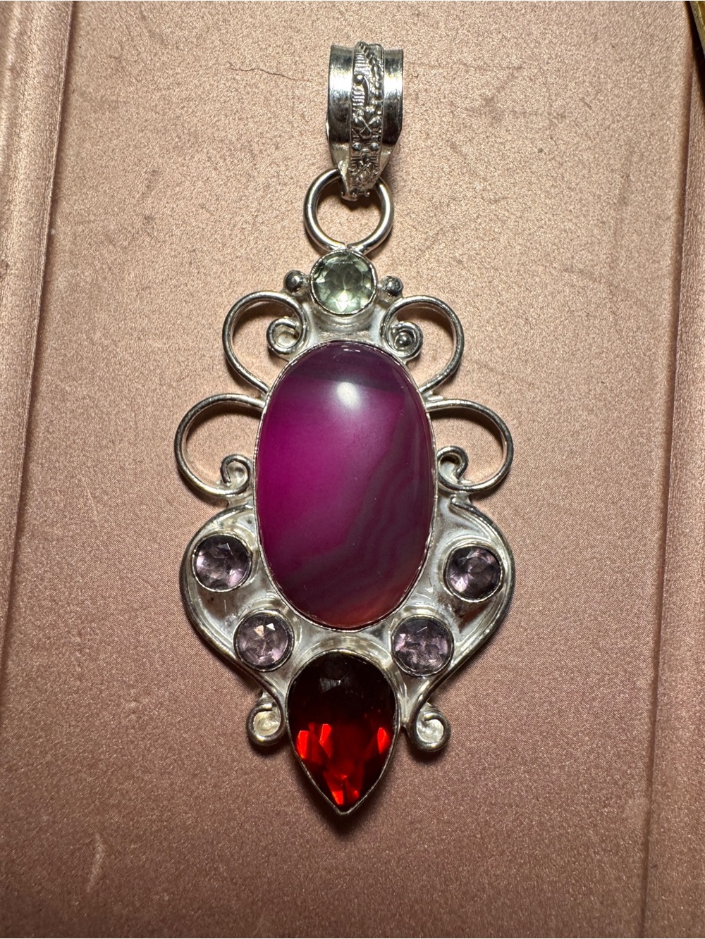 Large Pendent With Pink And Red Stones